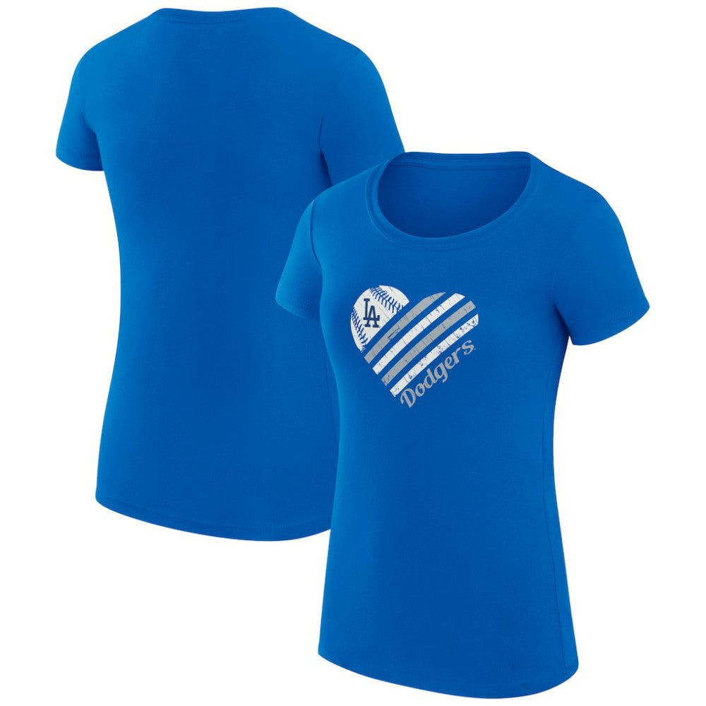 Royal Los Angeles Dodgers G-III 4Her by Carl Banks Women's Super-Slim Fit Lightweight Heart Graphic T-Shirt