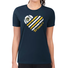 Navy Milwaukee Brewers G-III 4Her by Carl Banks Women's Super-Slim Fit Lightweight Heart Graphic T-Shirt