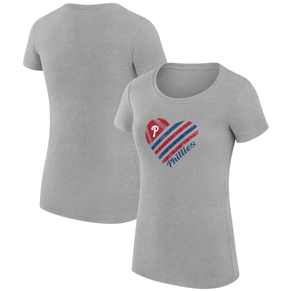 Heather Gray Philadelphia Phillies G-III 4Her by Carl Banks Women's Super-Slim Fit Lightweight Heart Graphic T-Shirt