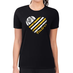 Black San Diego Padres G-III 4Her by Carl Banks Women's Super-Slim Fit Lightweight Heart Graphic T-Shirt