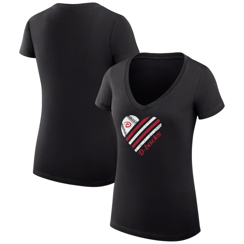Black Arizona Diamondbacks G-III 4Her by Carl Banks Women's Super-Slim Fit Lightweight Heart V-Neck T-Shirt