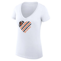 White Baltimore Orioles G-III 4Her by Carl Banks Women's Super-Slim Fit Lightweight Heart V-Neck T-Shirt