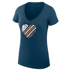 Navy Detroit Tigers G-III 4Her by Carl Banks Women's Super-Slim Fit Lightweight Heart V-Neck T-Shirt