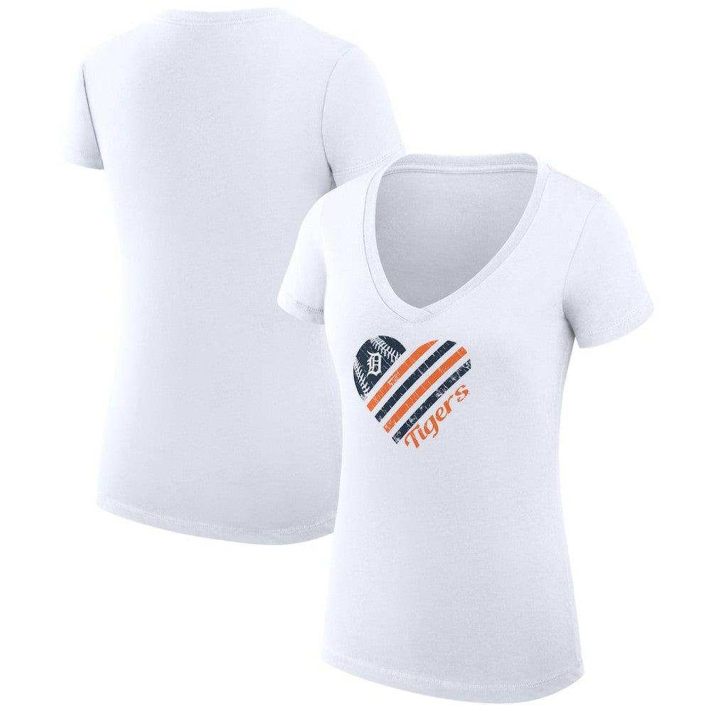 White Detroit Tigers G-III 4Her by Carl Banks Women's Super-Slim Fit Lightweight Heart V-Neck T-Shirt