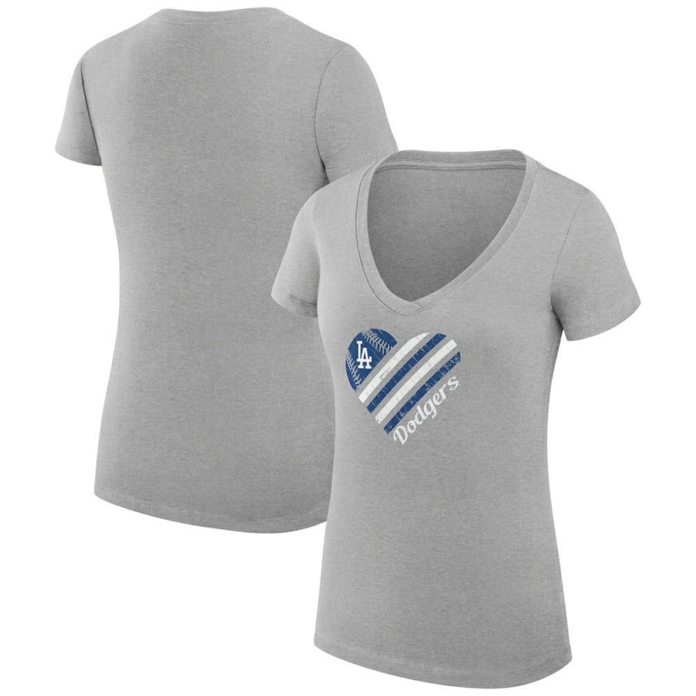 Heather Gray Los Angeles Dodgers G-III 4Her by Carl Banks Women's Super-Slim Fit Lightweight Heart V-Neck T-Shirt