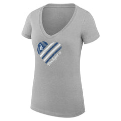 Heather Gray Los Angeles Dodgers G-III 4Her by Carl Banks Women's Super-Slim Fit Lightweight Heart V-Neck T-Shirt
