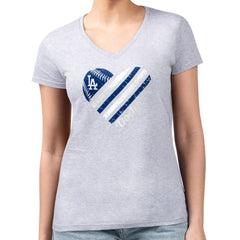 Heather Gray Los Angeles Dodgers G-III 4Her by Carl Banks Women's Super-Slim Fit Lightweight Heart V-Neck T-Shirt