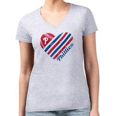 Heather Gray Philadelphia Phillies G-III 4Her by Carl Banks Women's Super-Slim Fit Lightweight Heart V-Neck T-Shirt