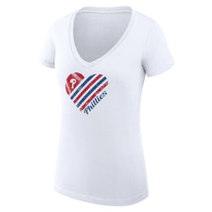 White Philadelphia Phillies G-III 4Her by Carl Banks Women's Super-Slim Fit Lightweight Heart V-Neck T-Shirt