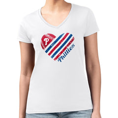 White Philadelphia Phillies G-III 4Her by Carl Banks Women's Super-Slim Fit Lightweight Heart V-Neck T-Shirt
