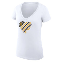 White San Diego Padres G-III 4Her by Carl Banks Women's Super-Slim Fit Lightweight Heart V-Neck T-Shirt