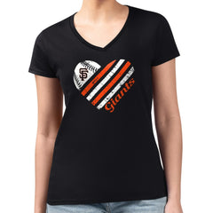 Black San Francisco Giants G-III 4Her by Carl Banks Women's Super-Slim Fit Lightweight Heart V-Neck T-Shirt