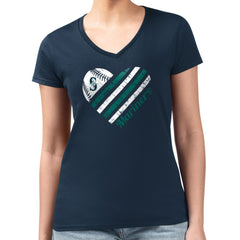 Navy Seattle Mariners G-III 4Her by Carl Banks Women's Super-Slim Fit Lightweight Heart V-Neck T-Shirt