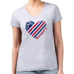 Heather Gray Texas Rangers G-III 4Her by Carl Banks Women's Super-Slim Fit Lightweight Heart V-Neck T-Shirt