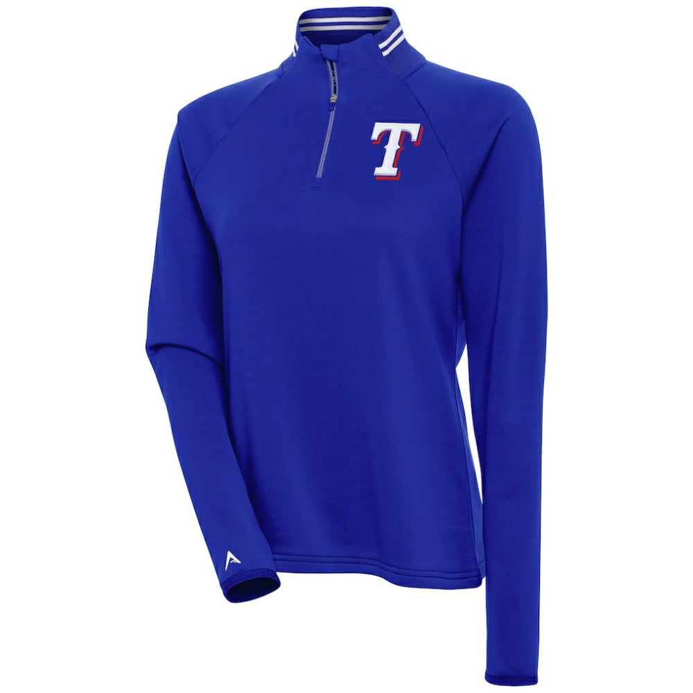 Royal Texas Rangers Antigua Women's Milo Raglan Quarter-Zip Pullover Top