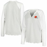 Antigua Women's Maverick Waffle Henley Long Sleeve T-Shirt - Cleveland Browns T-shirts