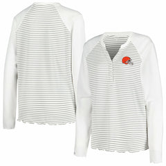 Antigua Women's Maverick Waffle Henley Long Sleeve T-Shirt - Cleveland Browns T-shirts