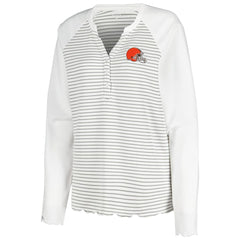 Antigua Women's Maverick Waffle Henley Long Sleeve T-Shirt - Cleveland Browns T-shirts