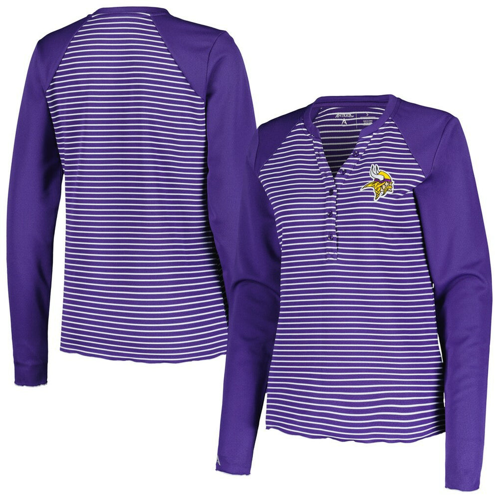 Antigua Women's Maverick Waffle Henley Long Sleeve T-Shirt - Minnesota Vikings T-shirts