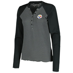 Antigua Women's Maverick Waffle Henley Long Sleeve T-Shirt - Pittsburgh Steelers T-shirts