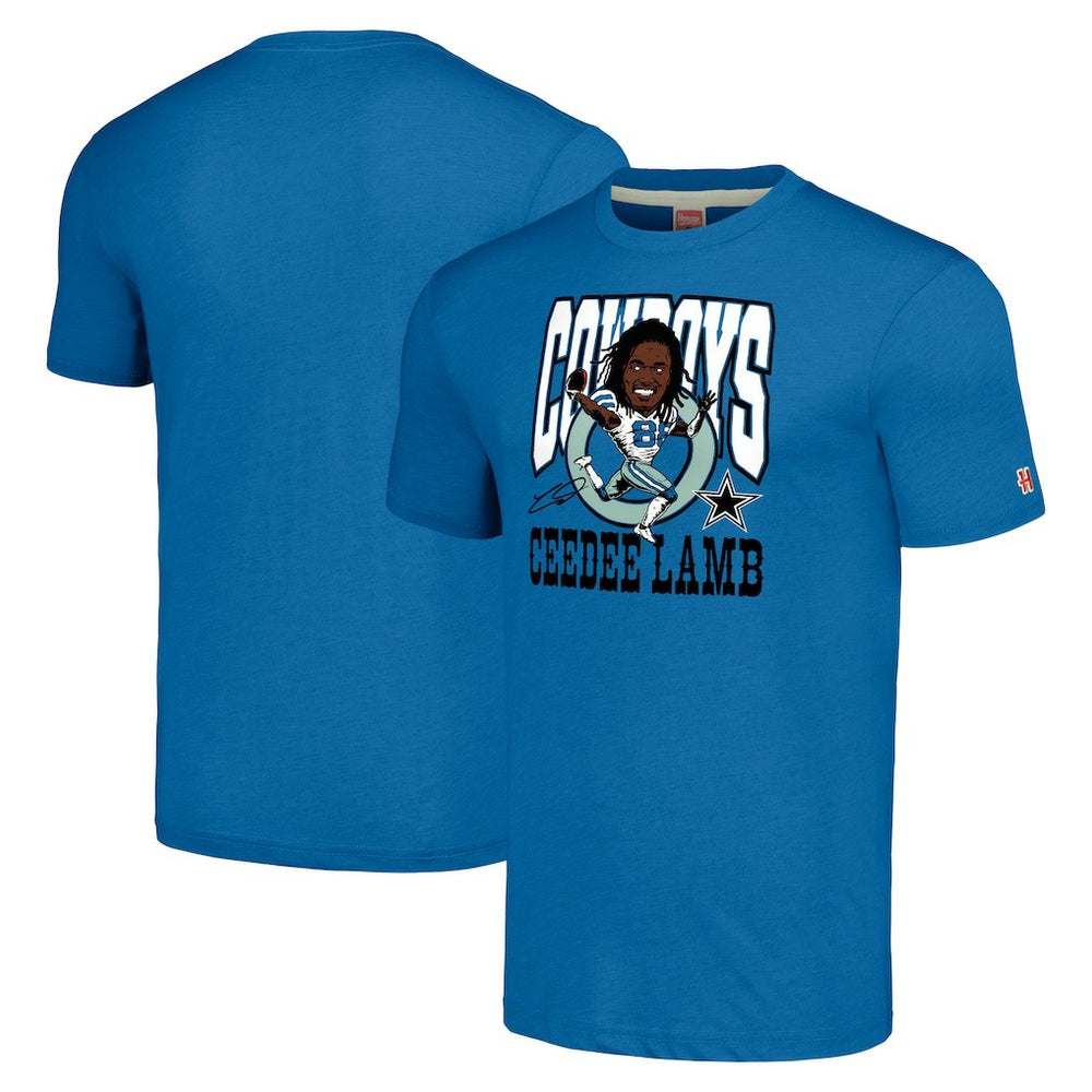 CeeDee Lamb Homage Unisex Caricature Player Tri-Blend T-Shirt - Dallas Cowboys T-shirts
