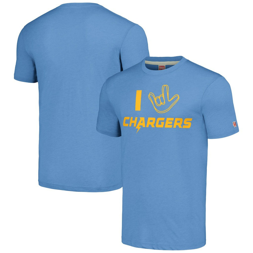 Homage Unisex The NFL ASL Collection by Love Sign Tri-Blend T-Shirt - Los Angeles Chargers T-shirts