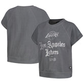 Los Angeles Lakers The Wild Collective Women's Embroidered Fleece Raglan Short Sleeve Pullover Sweatshirt