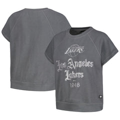Los Angeles Lakers The Wild Collective Women's Embroidered Fleece Raglan Short Sleeve Pullover Sweatshirt