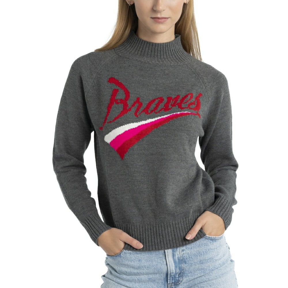 Gray Atlanta Braves Lusso Women's Serena Raglan Pullover Sweater