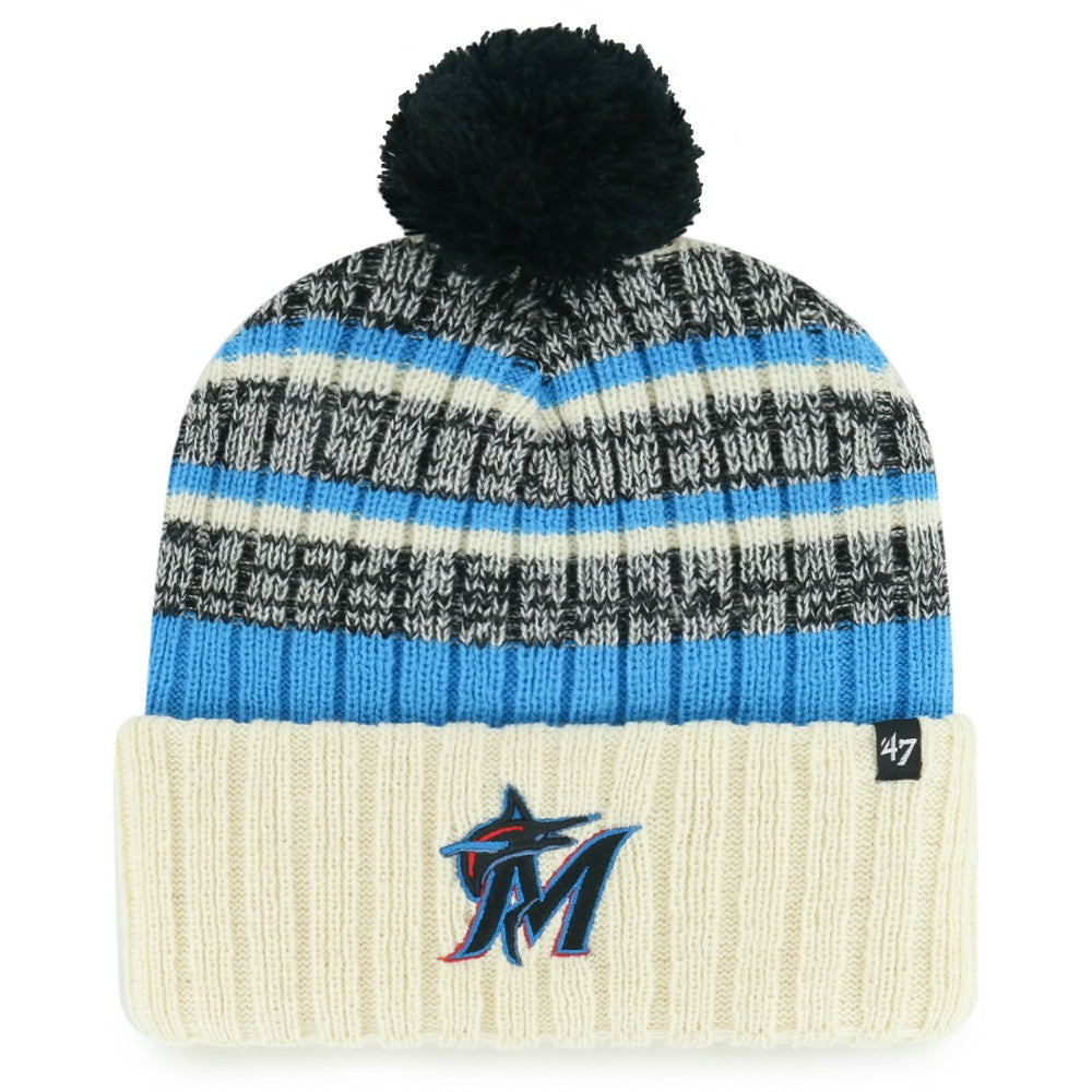 Natural Miami Marlins '47 Tavern Cuffed Knit Hat with Pom