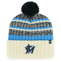 Natural Miami Marlins '47 Tavern Cuffed Knit Hat with Pom