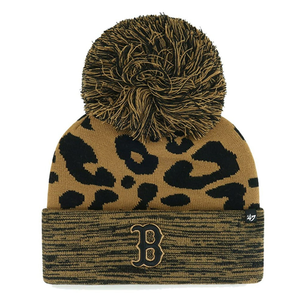 Boston Red Sox '47 Women's Leopard Rosette Cuffed Knit Hat with Pom