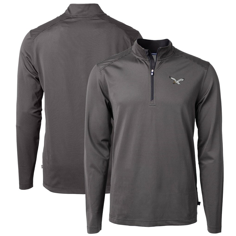 Cutter & Buck Gridiron Classics Big & Tall Virtue Eco Pique Micro Stripe Recycled Quarter-Zip Pullover Top - Philadelphia Eagles Pullover