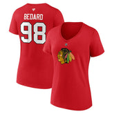 NHL Connor Bedard Chicago Blackhawks Fanatics Women's Authentic Stack Name & Number V-Neck T-Shirt