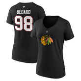 NHL Connor Bedard Chicago Blackhawks Fanatics Women's Authentic Stack Name & Number V-Neck T-Shirt