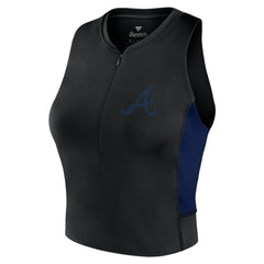 Black Atlanta Braves Fanatics Women's Studio Half-Zip Fitted Gym Tank Top