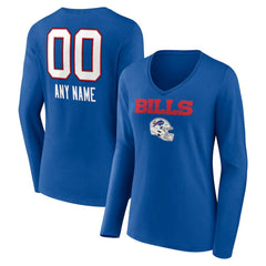 Women's Personalized Name & Number Team Wordmark Long Sleeve V-Neck T-Shirt - Buffalo Bills T-shirts