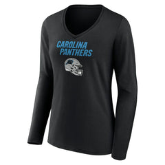 Women's Personalized Name & Number Team Wordmark Long Sleeve V-Neck T-Shirt - Carolina Panthers T-shirts