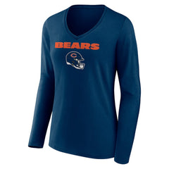 Women's Personalized Name & Number Team Wordmark Long Sleeve V-Neck T-Shirt - Chicago Bears T-shirts