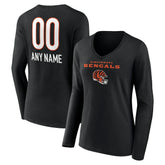 Women's Personalized Name & Number Team Wordmark Long Sleeve V-Neck T-Shirt - Cincinnati Bengals T-shirts