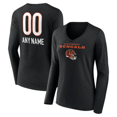 Women's Personalized Name & Number Team Wordmark Long Sleeve V-Neck T-Shirt - Cincinnati Bengals T-shirts