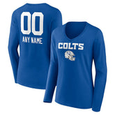 Women's Personalized Name & Number Team Wordmark Long Sleeve V-Neck T-Shirt - Indianapolis Colts T-shirts