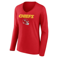 Women's Personalized Name & Number Team Wordmark Long Sleeve V-Neck T-Shirt - Kansas City Chiefs T-shirts