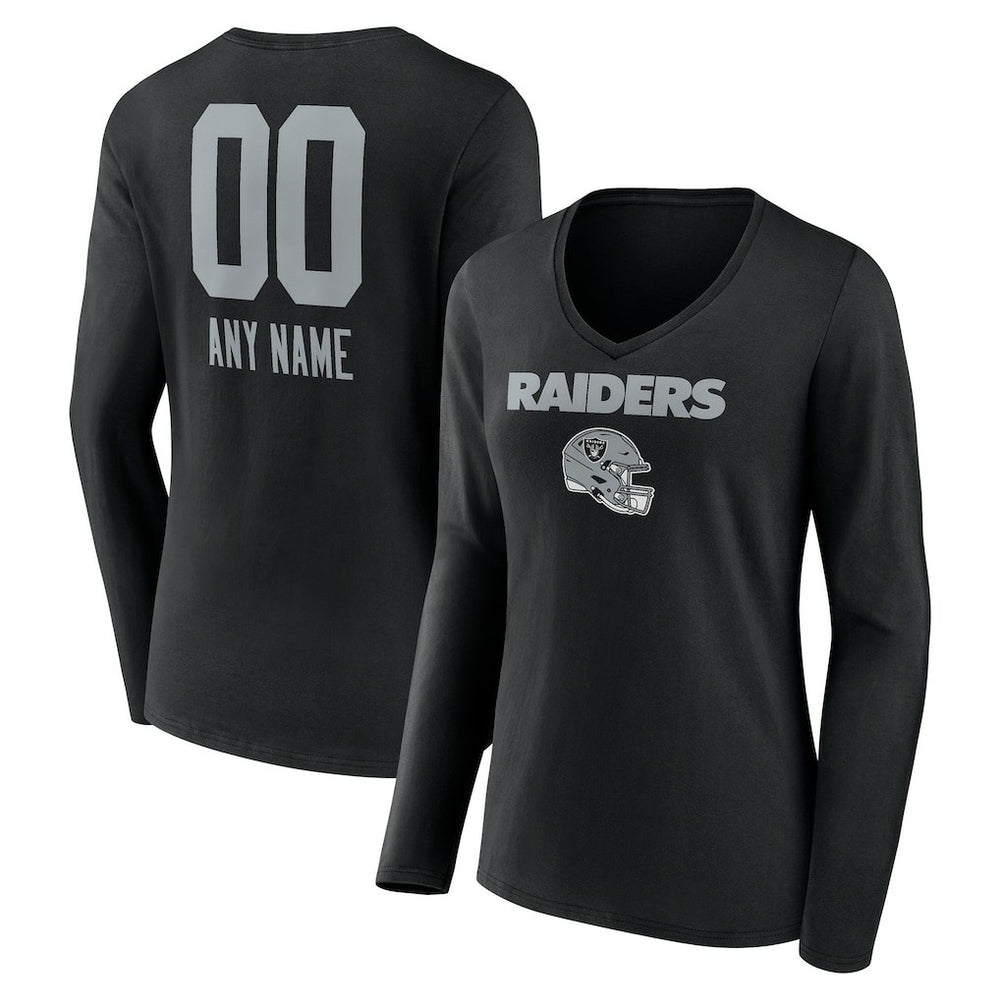 Women's Personalized Name & Number Team Wordmark Long Sleeve V-Neck T-Shirt - Las Vegas Raiders T-shirts