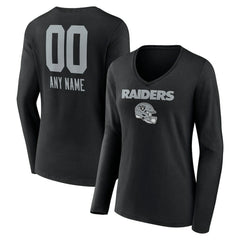 Women's Personalized Name & Number Team Wordmark Long Sleeve V-Neck T-Shirt - Las Vegas Raiders T-shirts
