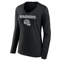 Women's Personalized Name & Number Team Wordmark Long Sleeve V-Neck T-Shirt - Las Vegas Raiders T-shirts