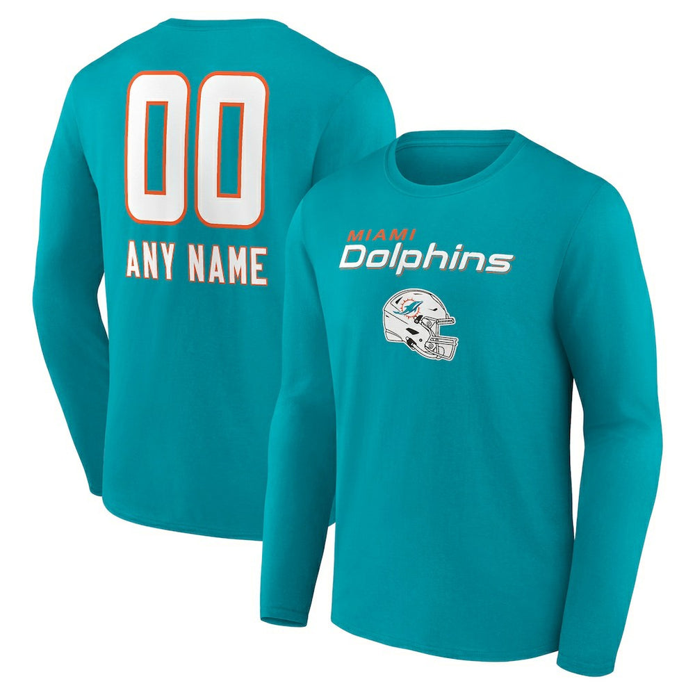 Personalized Name & Number Team Wordmark Long Sleeve T-Shirt - Miami Dolphins T-shirts