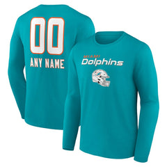 Personalized Name & Number Team Wordmark Long Sleeve T-Shirt - Miami Dolphins T-shirts