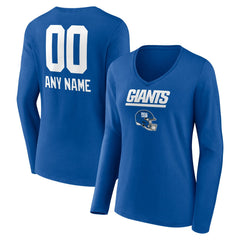 Women's Personalized Name & Number Team Wordmark Long Sleeve V-Neck T-Shirt - New York Giants T-shirts