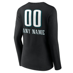 Women's Personalized Name & Number Team Wordmark Long Sleeve V-Neck T-Shirt - Philadelphia Eagles T-shirts